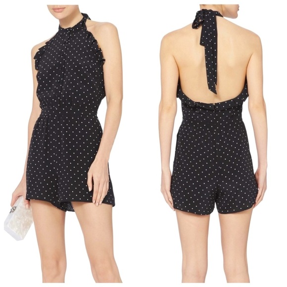 EUC Intermix 100% Silk Polka Dot Cara Black White Halter Romper Size 4 - Picture 1 of 11